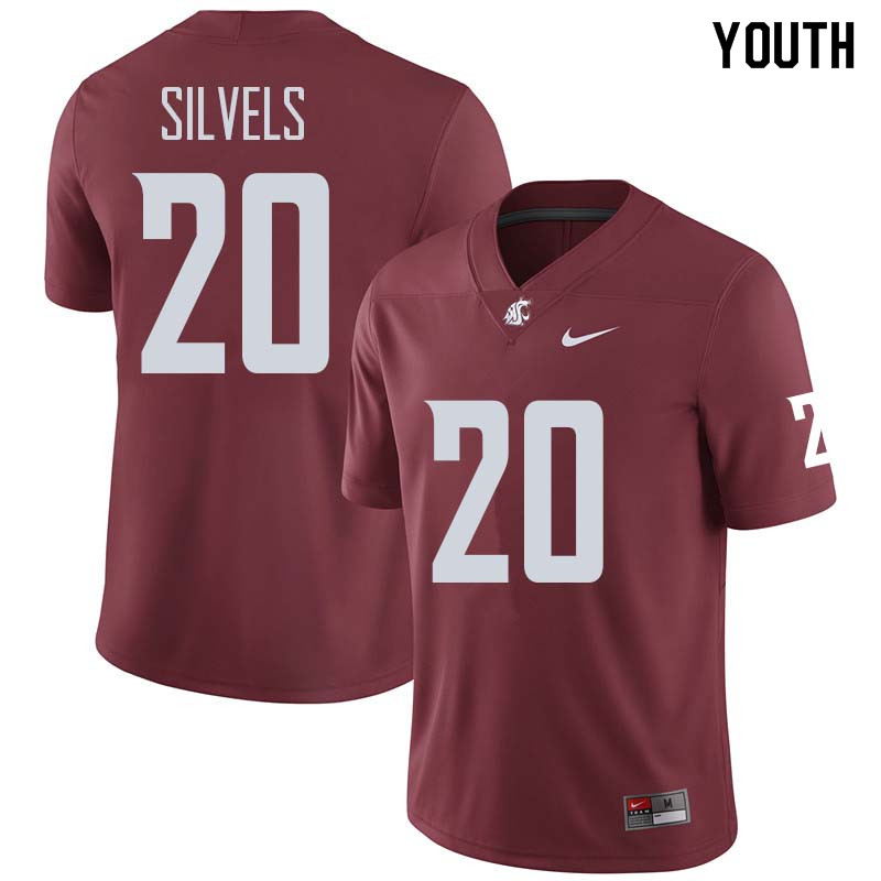 Youth #20 Dominick Silvels Washington State Cougars College Football Jerseys Sale-Crimson